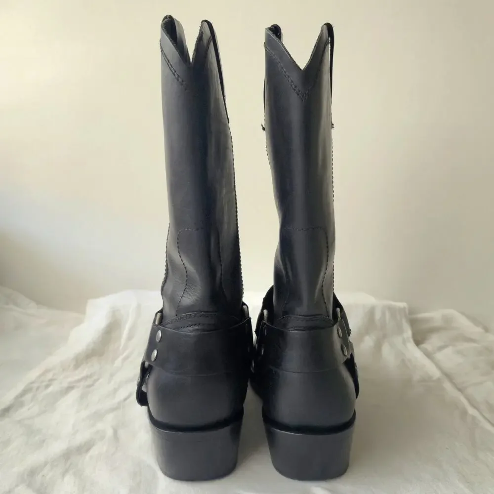 Cody James Mens Leather Square Toe Harness Moto Boots Black CJ9995BL Size 10.5 D